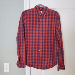 Gap Lived-In casual button-down long-sleeve, M, Navy/Red check